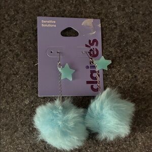 Claire's Aqua Star and Fluffy Pom Pom Earrings